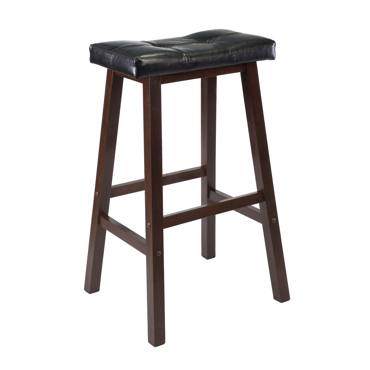 Contemporary Home Living 29.5" Black Faux Leather Saddle Seat Stool with Wood Legs